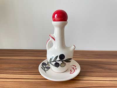 Hand Painted Ceramic Olive Oil Dispenser with Lid & Plate